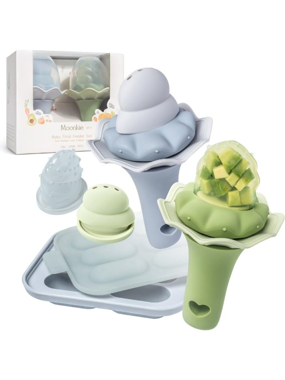 Baby Fruit Feeder & Freezer Tray Set, BPA-Free Silicone Self-Feeding Molds, 2